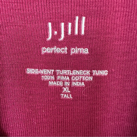 J. Jill Perfect Pima Women XL TALL  Burgundy Magenta Tunic Top Turtle Neck Vents - Picture 2 of 7